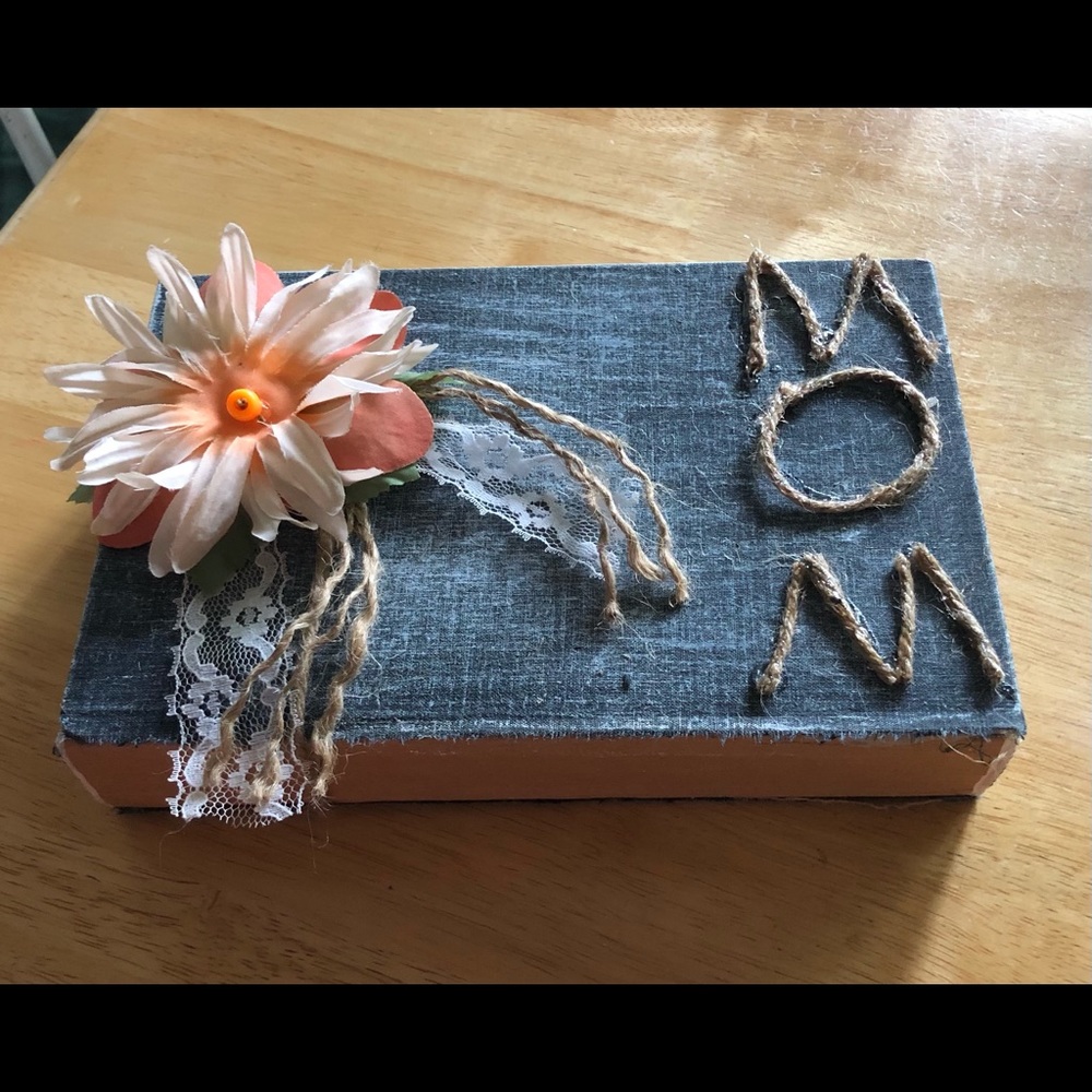 Handcrafted Rustic Book Decor “Mom”